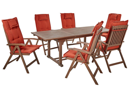Garden Dining Set 6 Seater AMANTEA with Cushions Acacia Wood Red