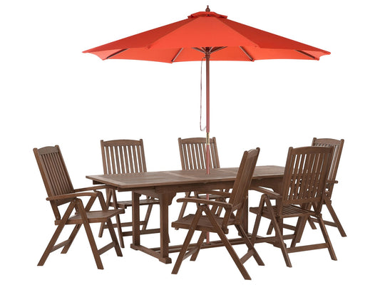 Garden Dining Set 6 Seater AMANTEA with Parasol Acacia Wood Red
