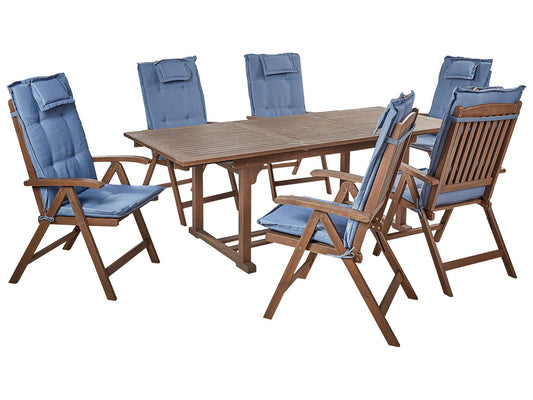 Garden Dining Set 6 Seater AMANTEA with Cushions Acacia Wood Blue