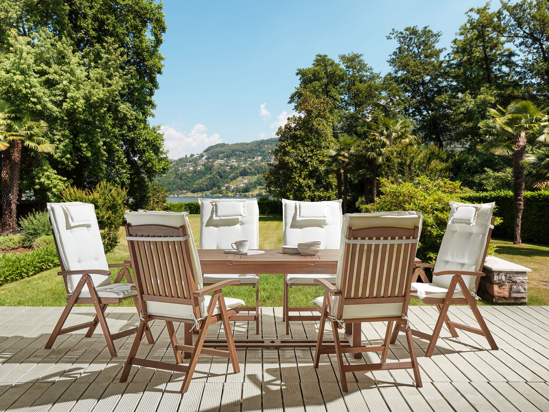 Garden Dining Set 6 Seater AMANTEA with Cushions Acacia Wood Off-White