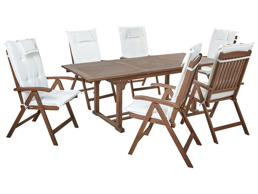 Garden Dining Set 6 Seater AMANTEA with Cushions Acacia Wood Off-White