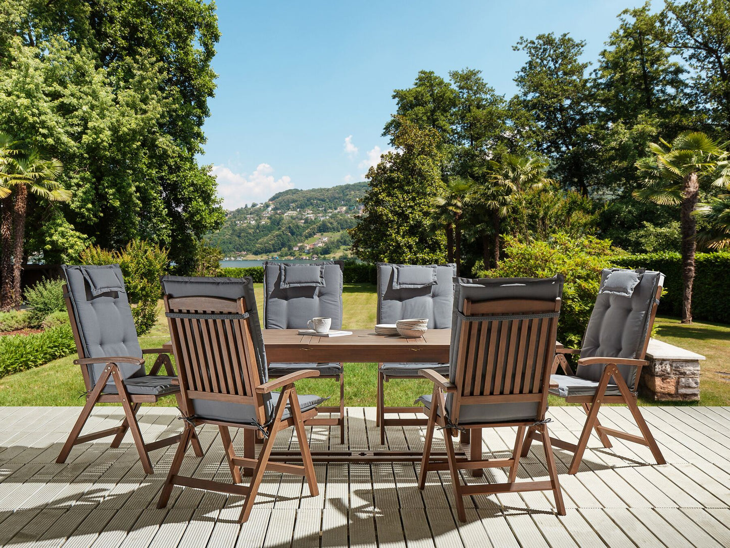 Garden Dining Set 6 Seater AMANTEA with Cushions Acacia Wood Grey