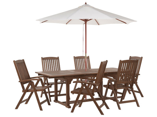 Garden Dining Set 6 Seater AMANTEA with Parasol Acacia Wood Beige