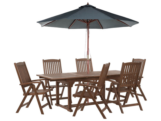 Garden Dining Set 6 Seater AMANTEA with Parasol Acacia Wood Grey