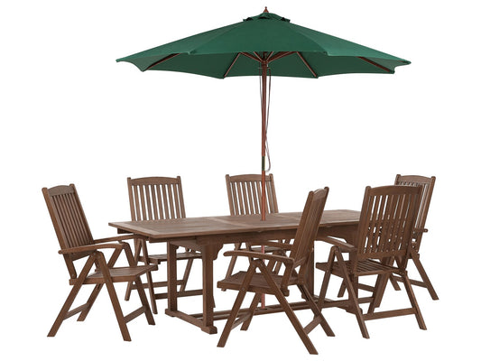 Garden Dining Set 6 Seater AMANTEA with Parasol Acacia Wood Green