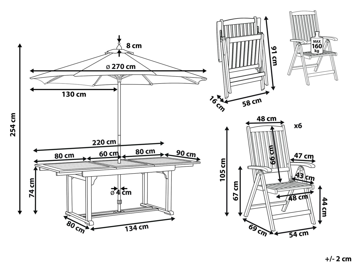 Garden Dining Set 6 Seater AMANTEA with Parasol Acacia Wood Green