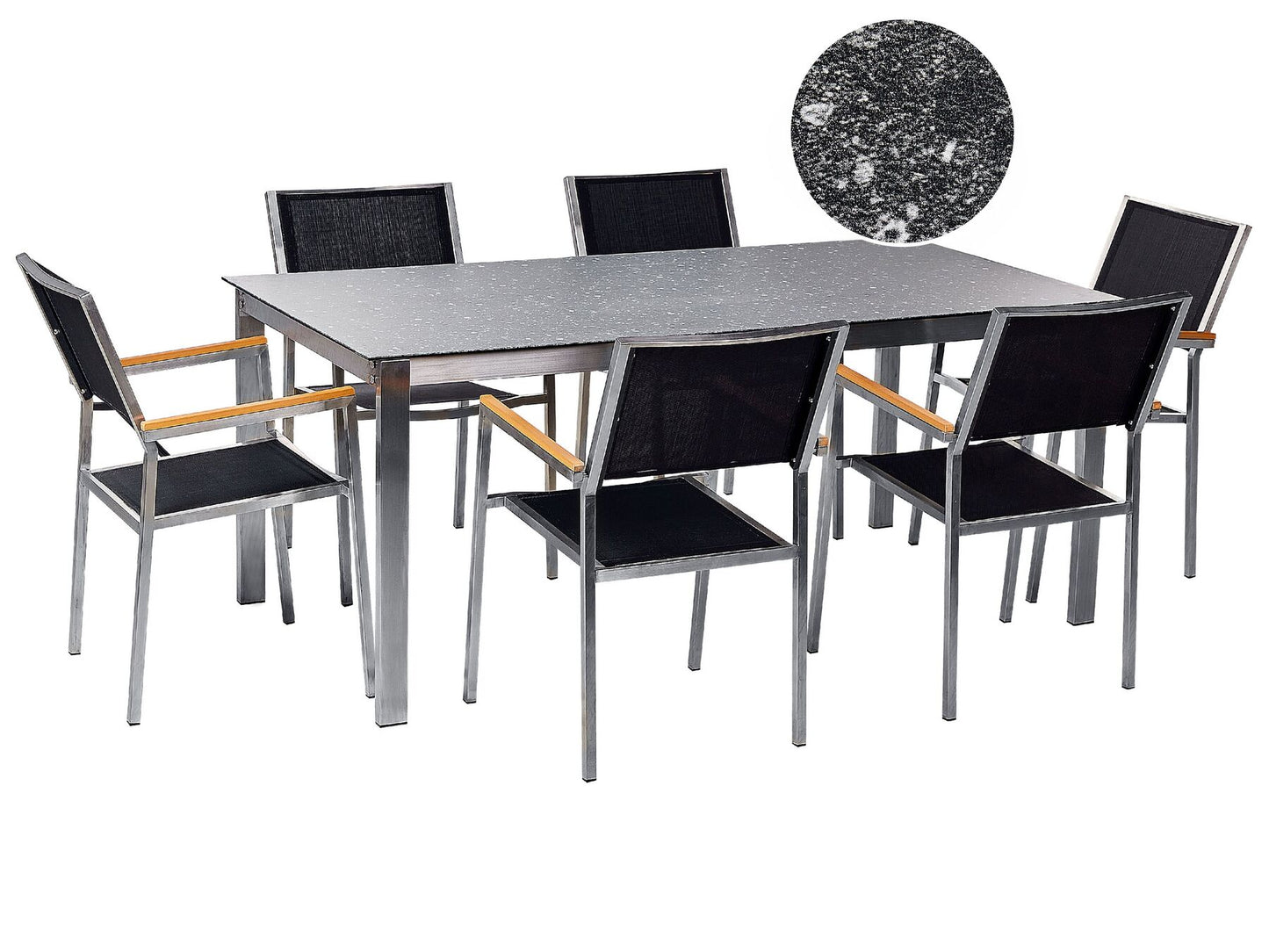 Garden Dining Set 6 Seater COSOLETO/GROSSETO Tempered Glass Granite Effect Black