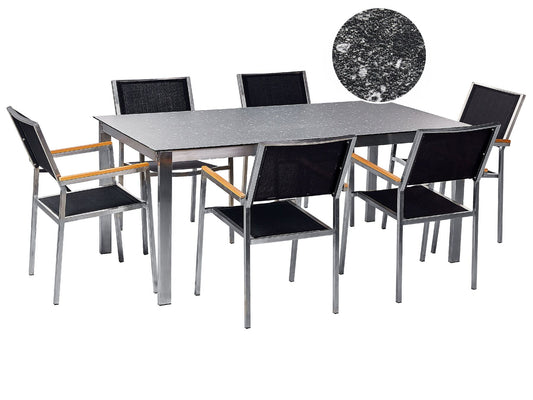 Garden Dining Set 6 Seater COSOLETO/GROSSETO Tempered Glass Granite Effect Black
