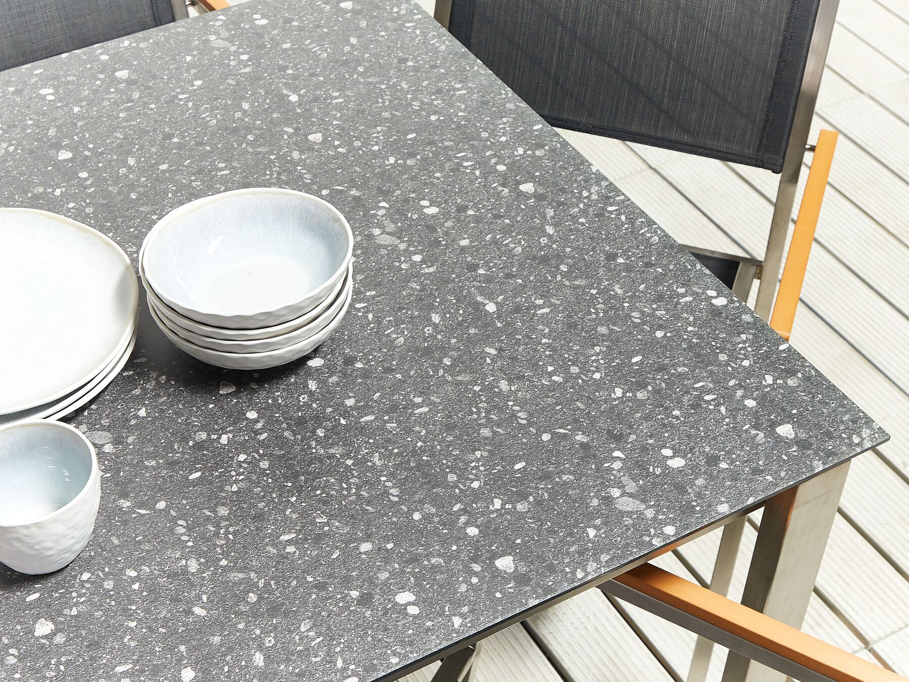 Garden Dining Set 6 Seater COSOLETO/GROSSETO Tempered Glass Granite Effect Black