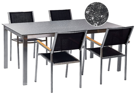 Garden Dining Set 4 Seater COSOLETO/GROSSETO Tempered Glass Granite Effect Black