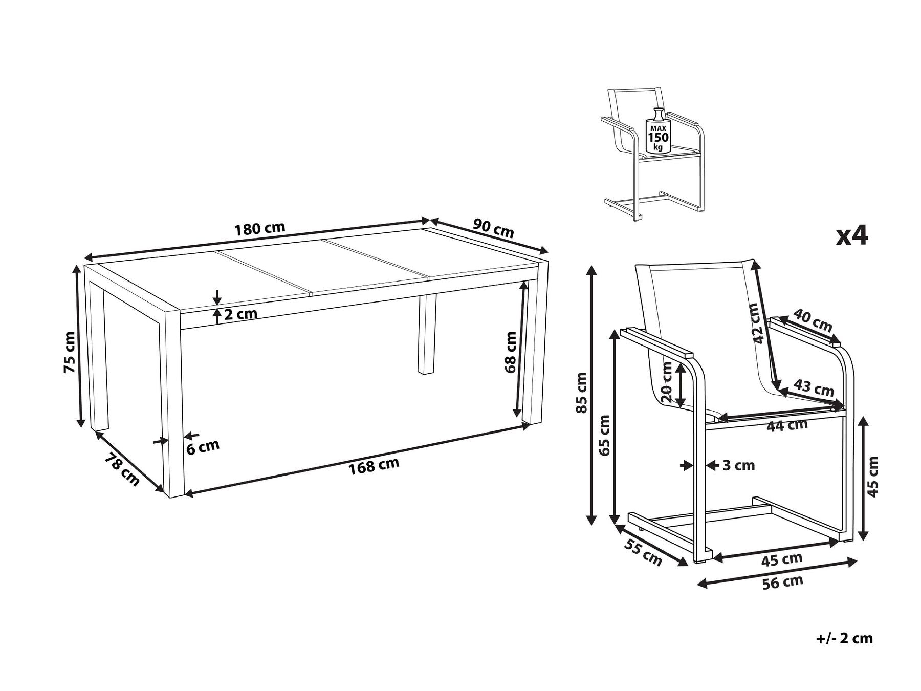 Garden Dining Set 4 Seater COSOLETO Tempered Glass White