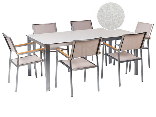 Garden Dining Set 6 Seater COSOLETO/GROSSETO Tempered Glass Marble Effect White/ Beige