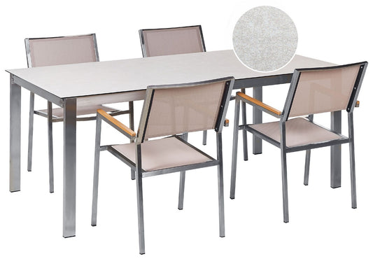 Garden Dining Set 4 Seater COSOLETO/GROSSETO Tempered Glass Marble Effect White/ Beige