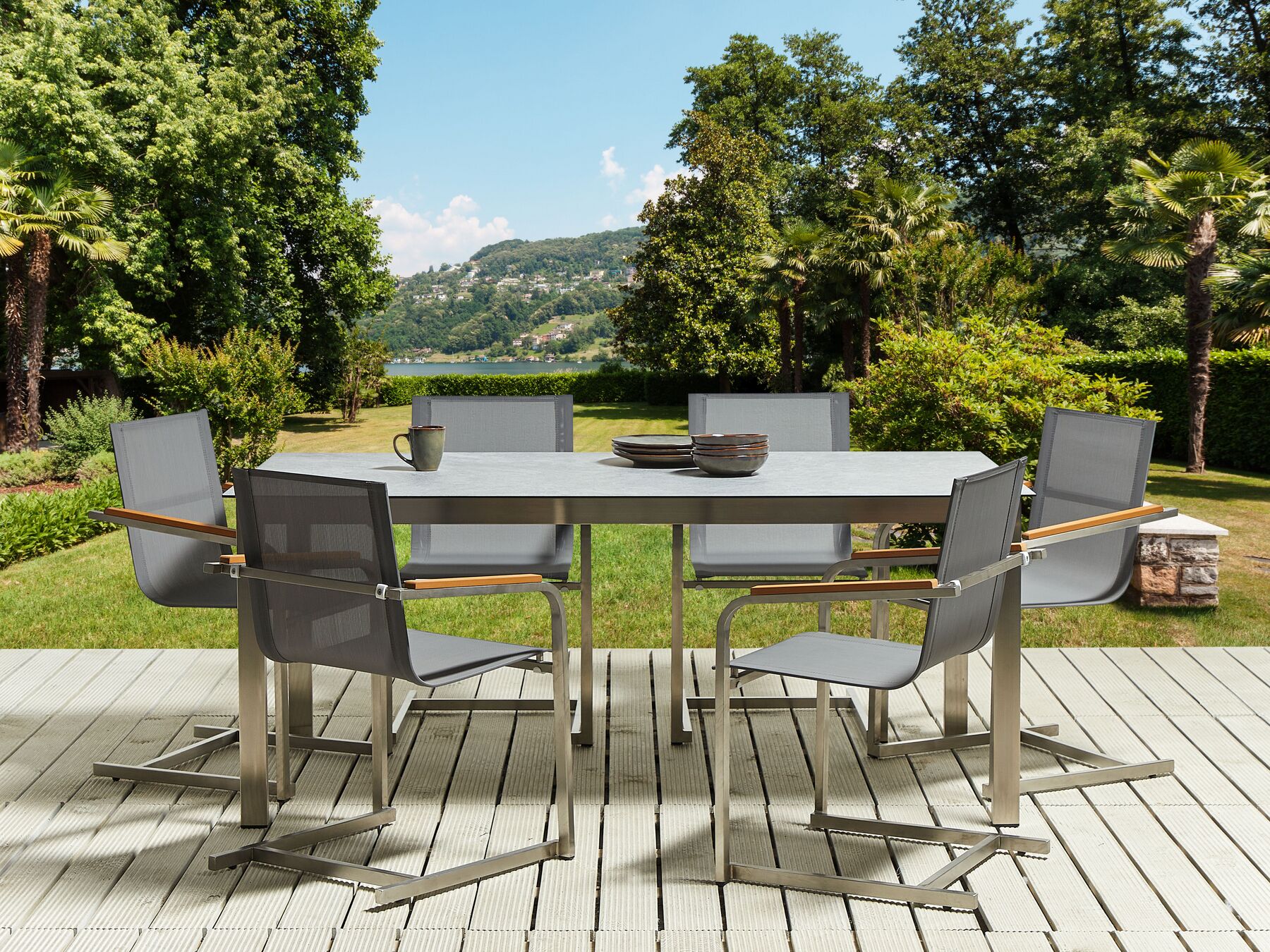 Garden Dining Set 6 Seater COSOLETO Tempered Glass Grey