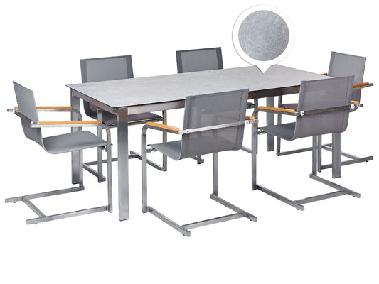 Garden Dining Set 6 Seater COSOLETO Tempered Glass Grey