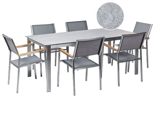 Garden Dining Set 6 Seater COSOLETO/GROSSETO Tempered Glass Marble Effect Grey
