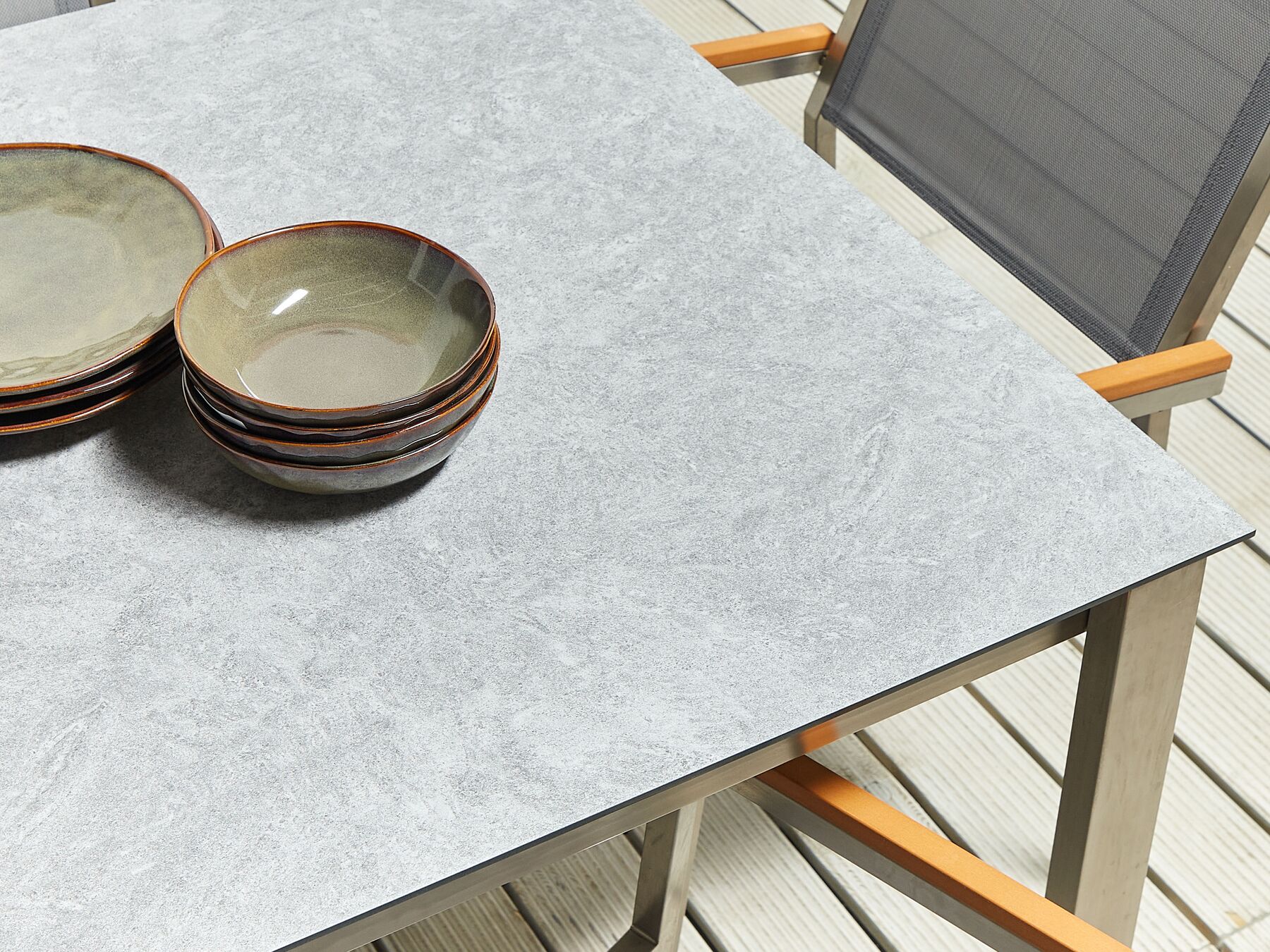 Garden Dining Set 6 Seater COSOLETO/GROSSETO Tempered Glass Marble Effect Grey