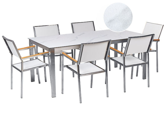 Garden Dining Set 6 Seater COSOLETO/GROSSETO Tempered Glass Marble Effect White Marble