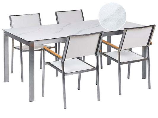 Garden Dining Set 4 Seater COSOLETO/GROSSETO Tempered Glass Marble Effect White Marble