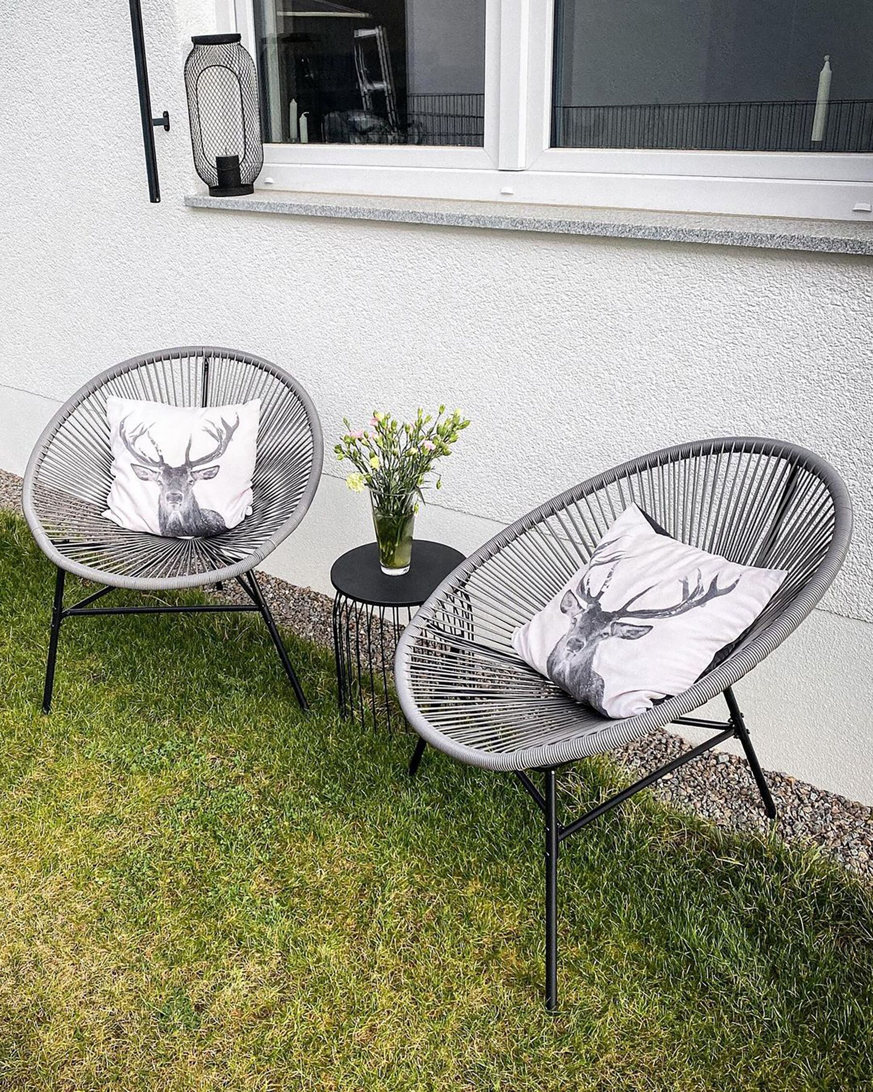 Set of 2 Garden Chairs Rattan Dark Grey