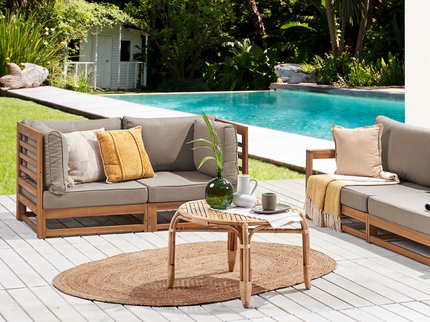 Garden Sofa 2 Seater TRANI Modular Certified Acacia Wood Light Brown
