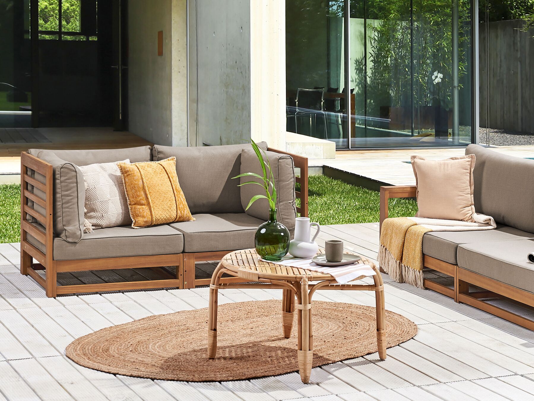 Garden Sofa 2 Seater TRANI Modular Certified Acacia Wood Light Brown