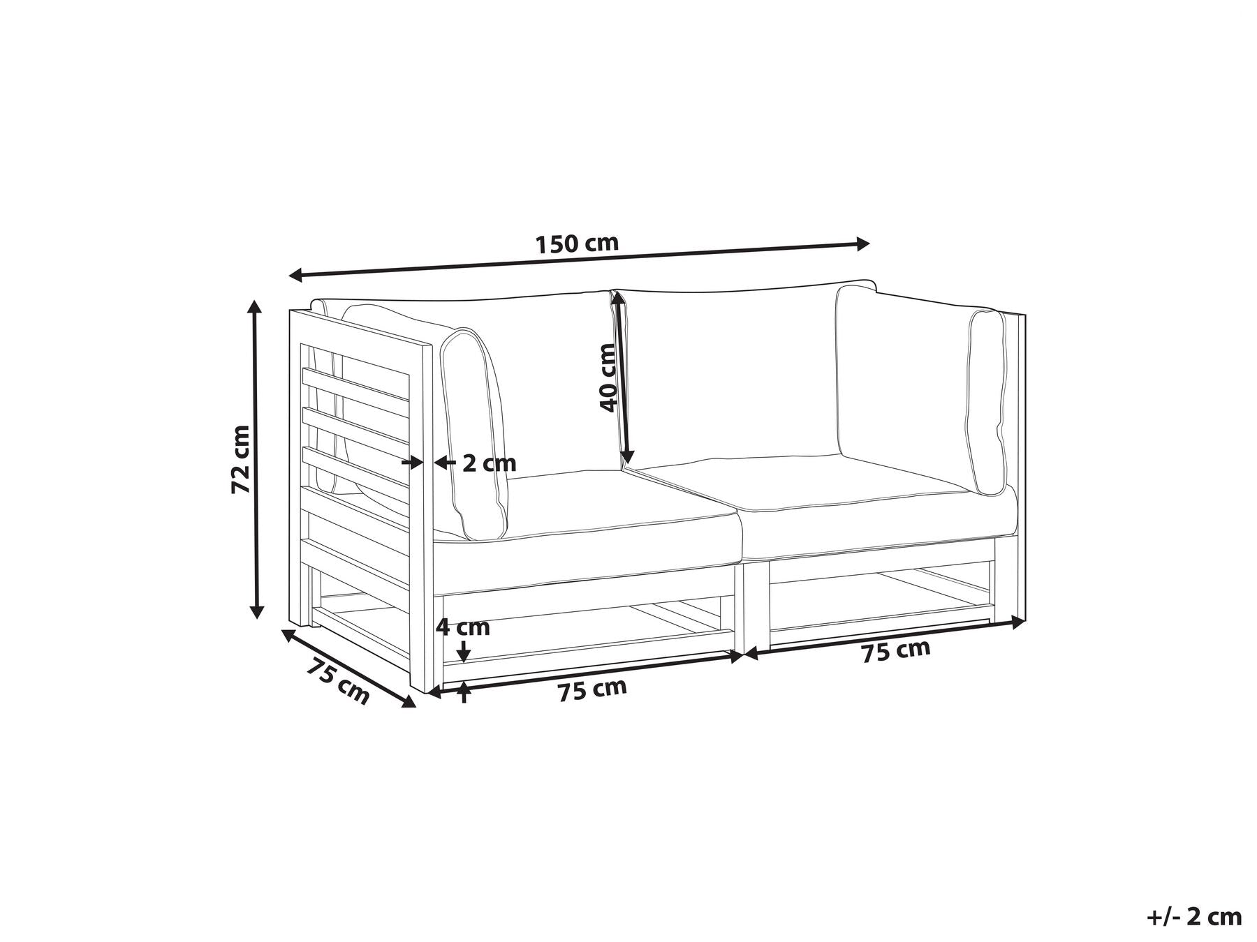 Garden Sofa 2 Seater TRANI Modular Certified Acacia Wood Light Brown