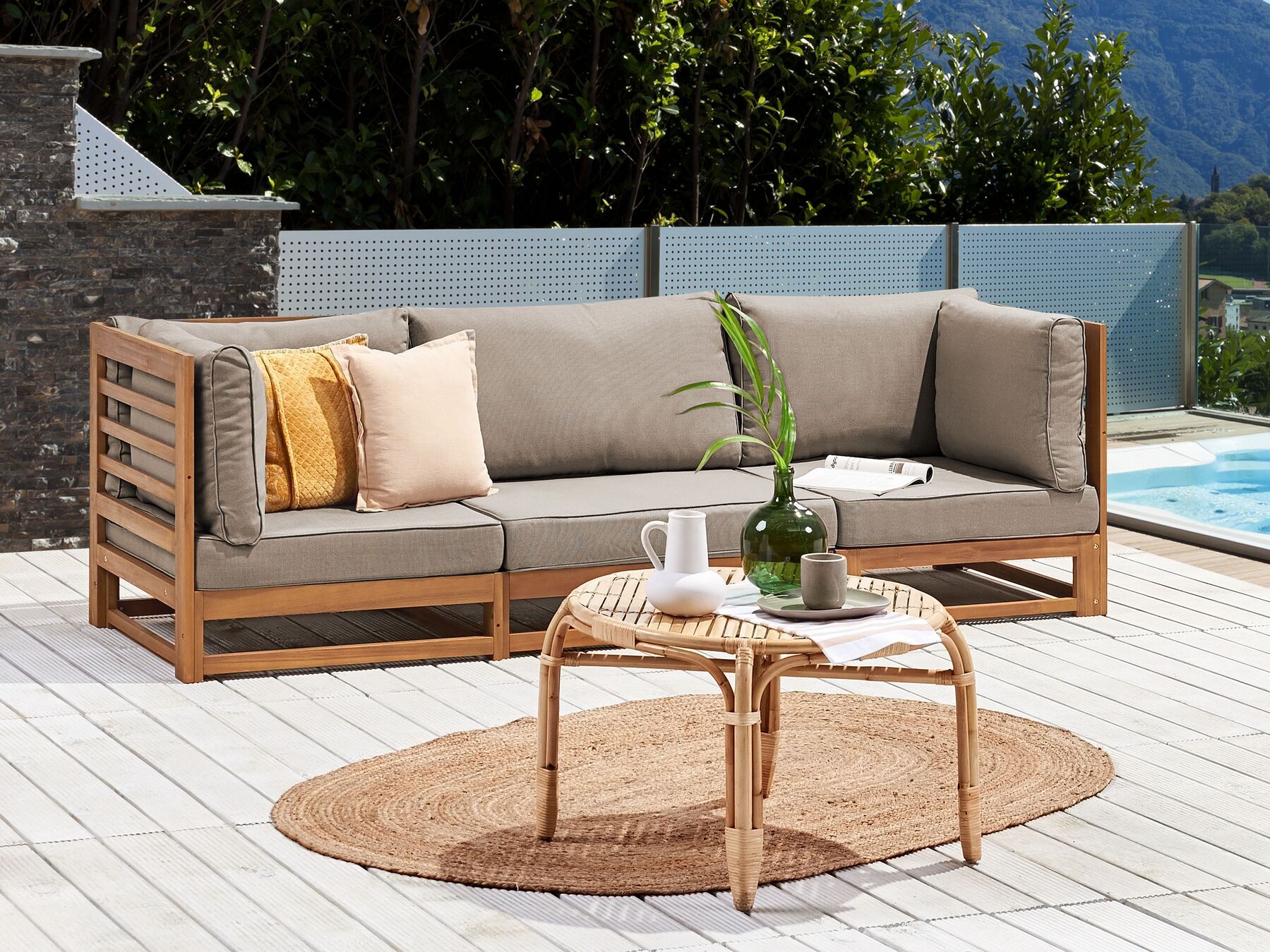Garden Sofa 3 Seater TRANI Modular Certified Acacia Wood Light Brown