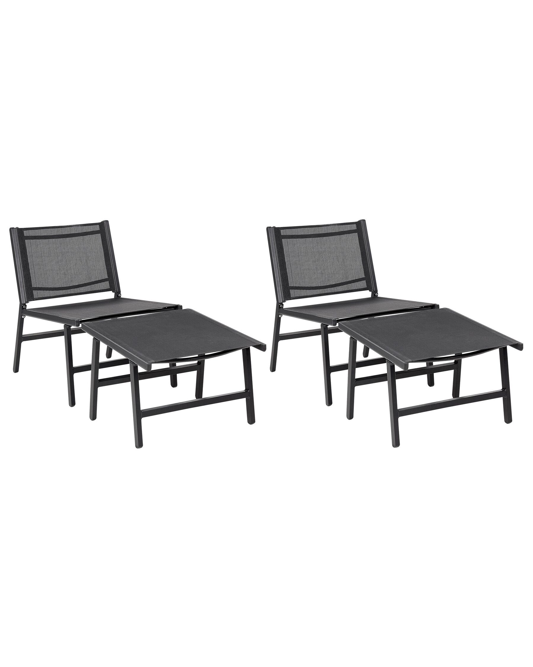 Set of 2 Garden Chairs MARCEDDI with Footstool Metal Black