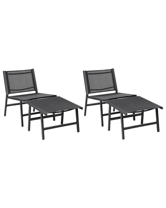 Set of 2 Garden Chairs MARCEDDI with Footstool Metal Black
