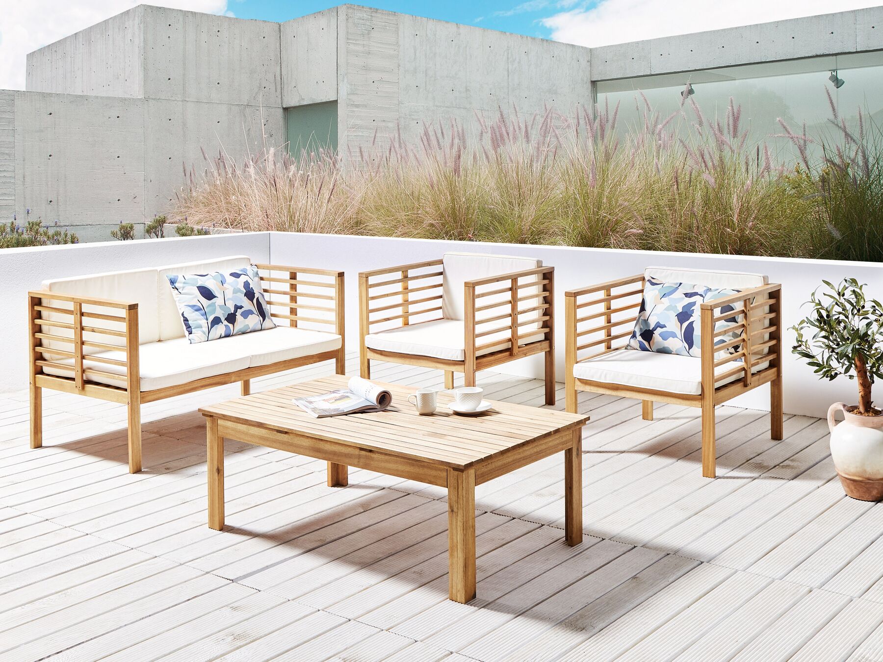Garden Lounge Set with Table 4 Seater PACIFIC Acacia Wood Off-White