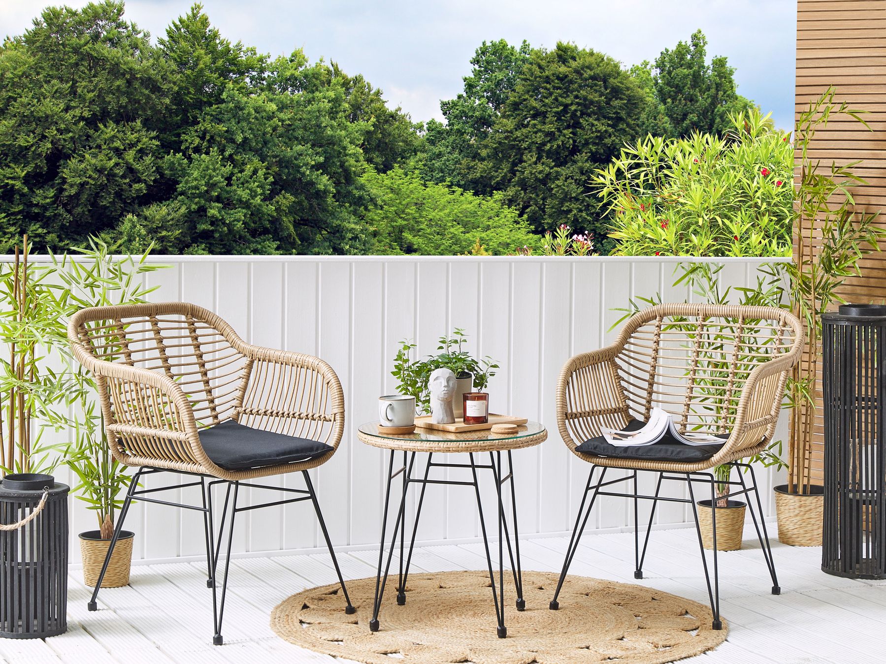 Bistro Set with Cushions TROPEA II PE Rattan Natural