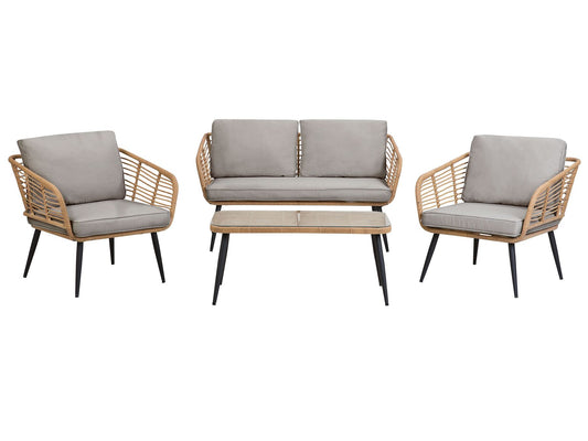 Garden Lounge Set with Table 4 Seater CORINTH II PE Rattan Natural