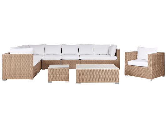 Garden Lounge Set with Table 8 Seater XXL Right Hand Modular PE Rattan Sand Beige