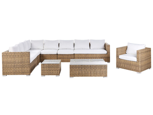 Garden Lounge Set with Table 8 Seater XXL Right Hand Modular PE Rattan Light Brown