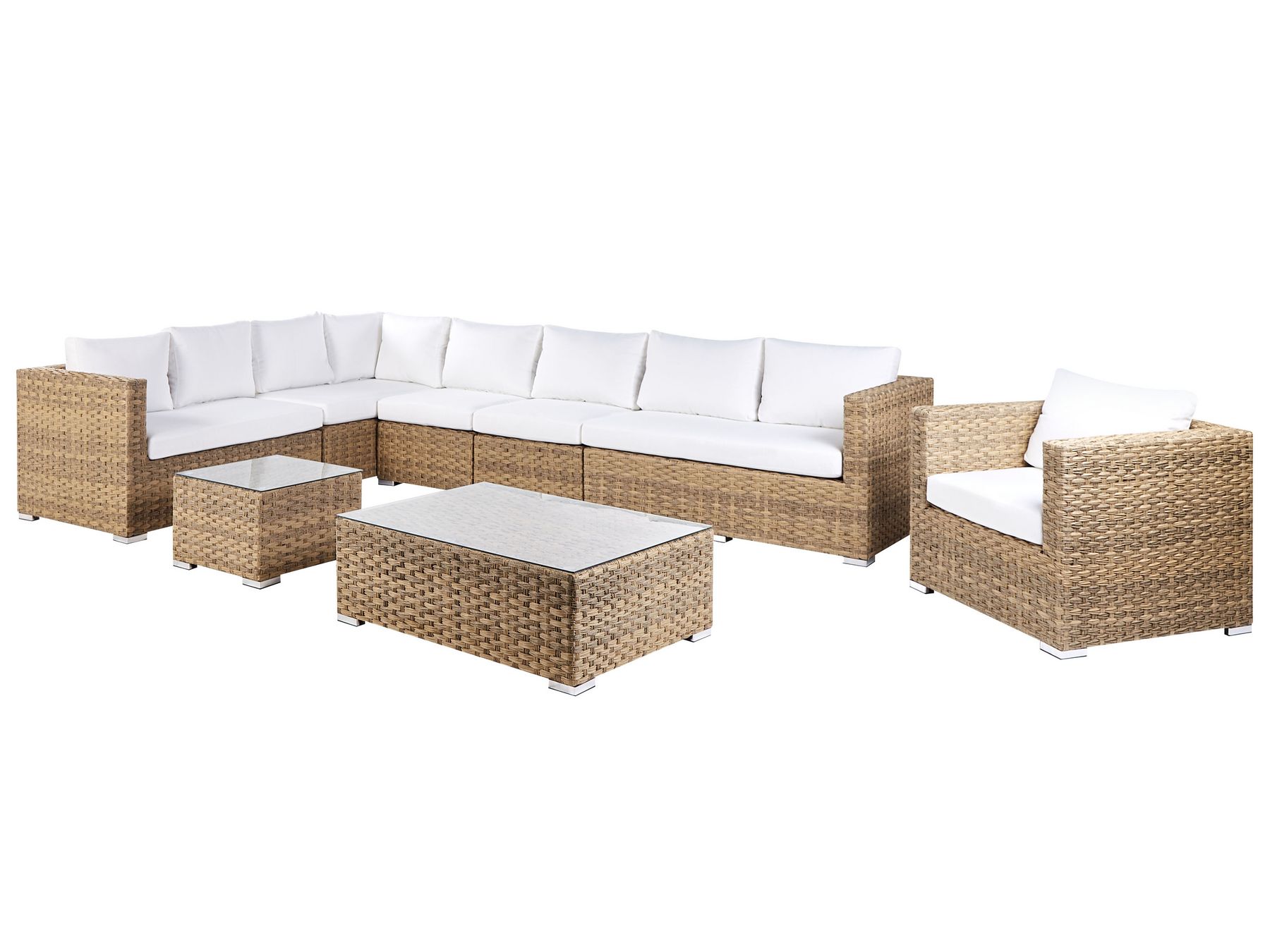 Garden Lounge Set with Table 8 Seater XXL Right Hand Modular PE Rattan Light Brown