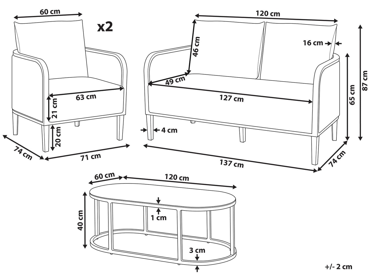 Garden Lounge Set with Table 4 Seater MONTEFALCO Metal White