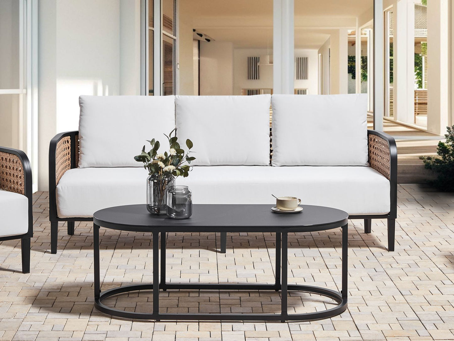 Garden Lounge Set with Table 3 Seater MONTEFALCO Metal White