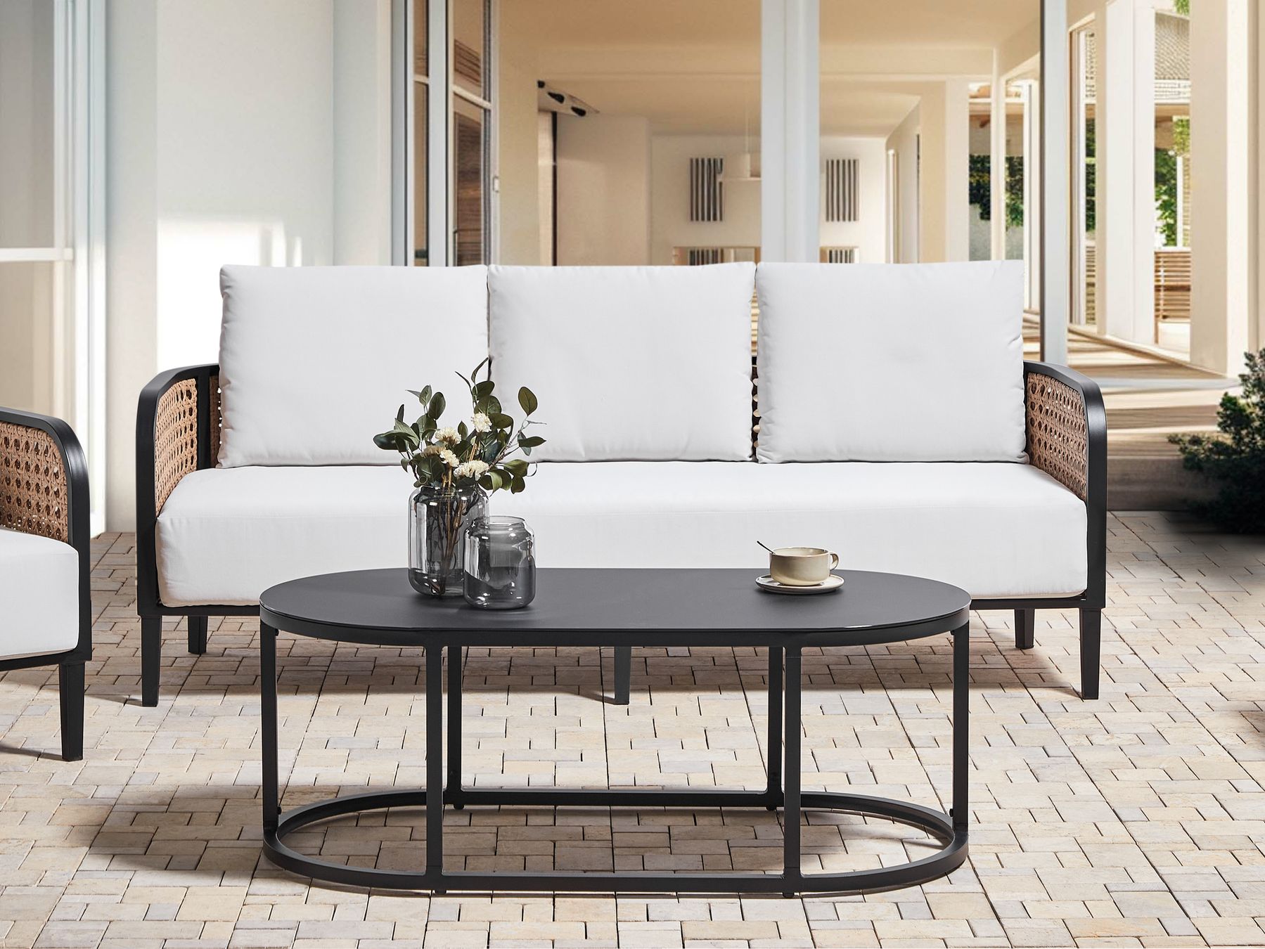 Garden Lounge Set with Table 3 Seater MONTEFALCO Metal White