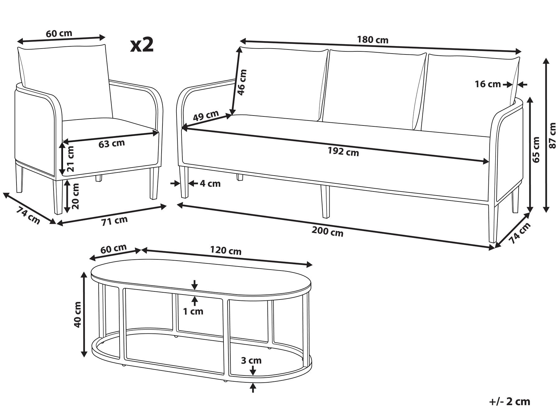 Garden Lounge Set with Table 5 Seater MONTEFALCO Metal White