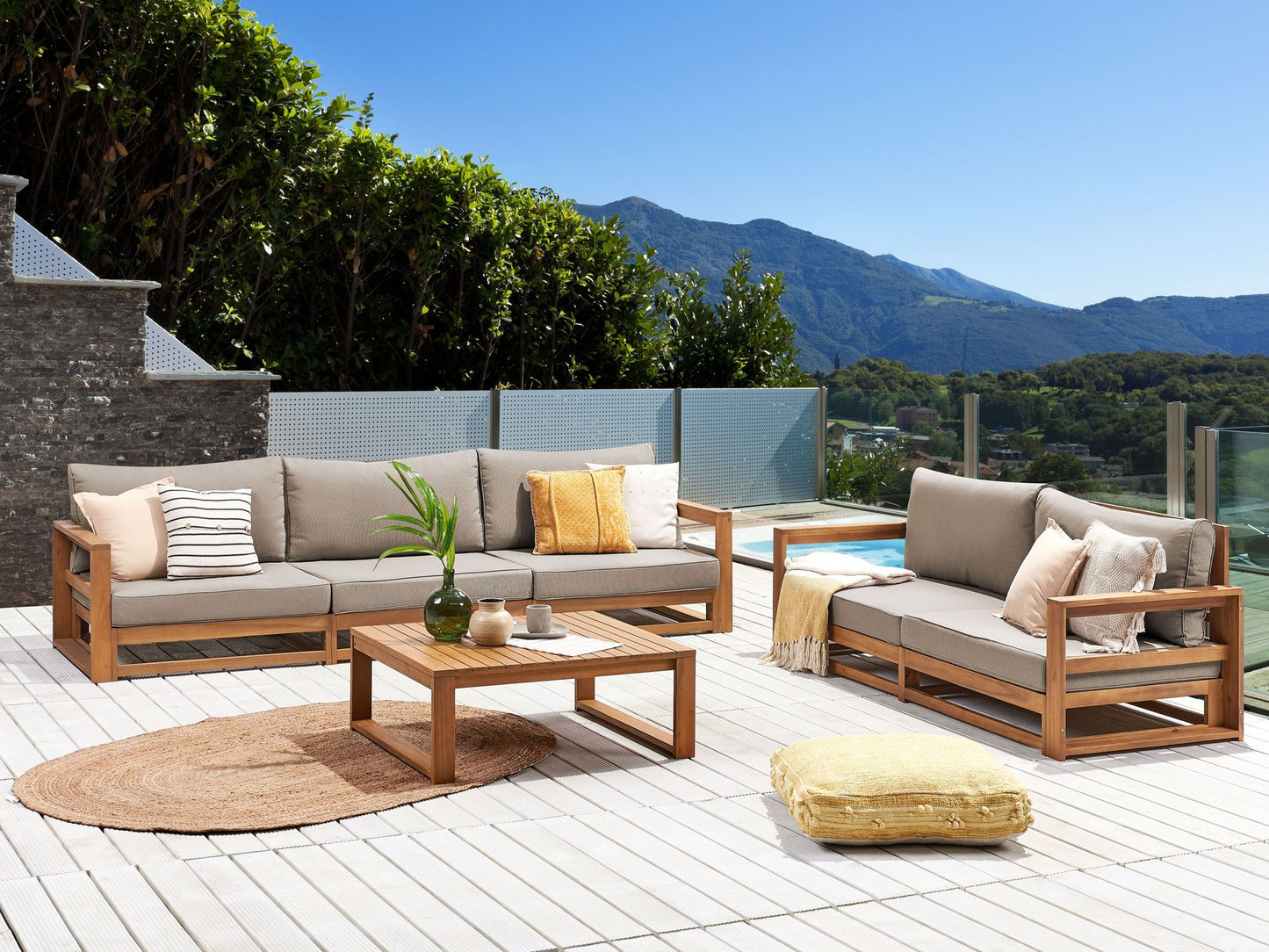 Garden Lounge Set with Table 5 Seater TIMOR Modular Certified Acacia Wood Light Brown
