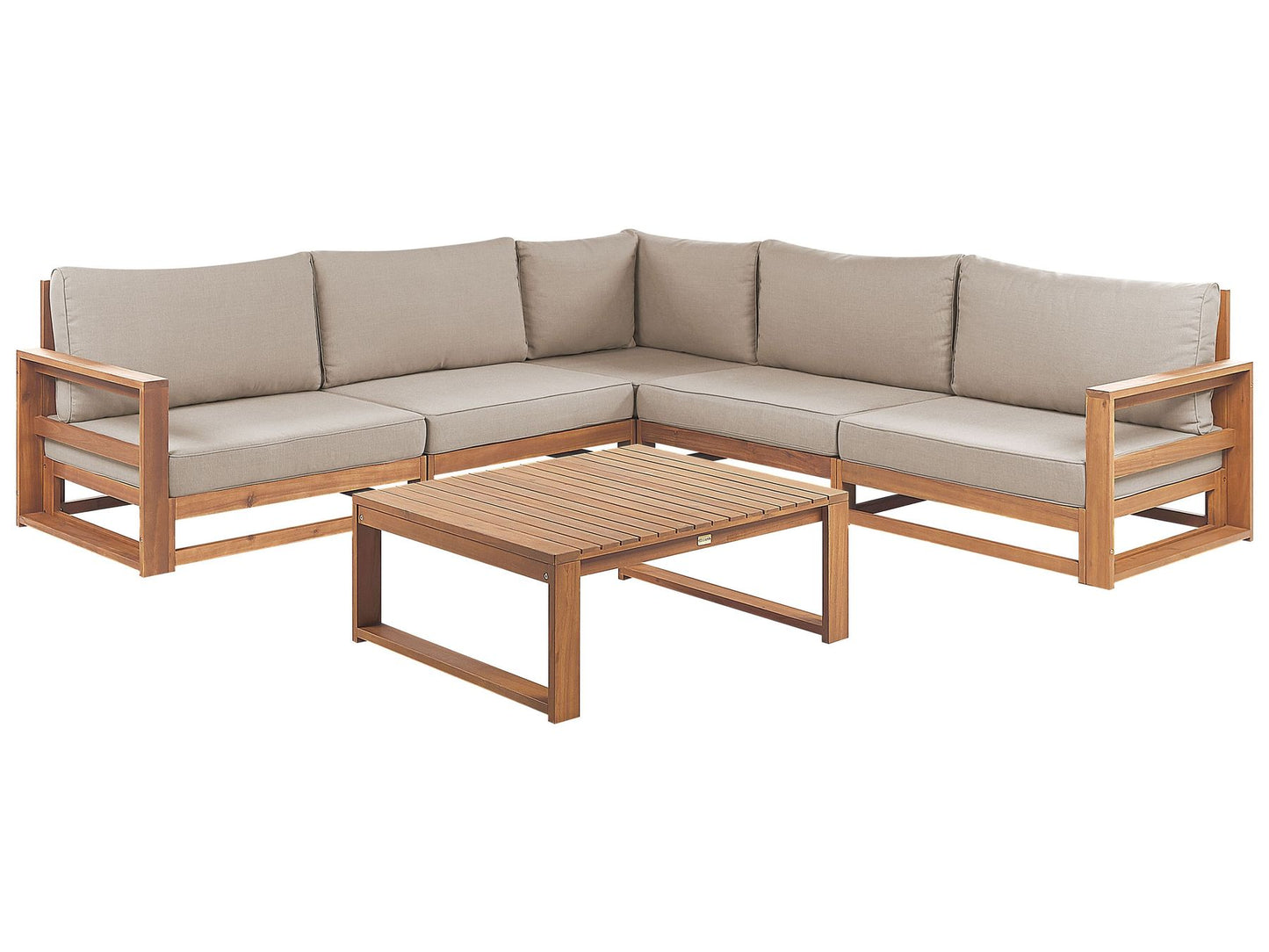 Garden Corner Sofa with Table 5 Seater TIMOR Modular Certified Acacia Wood Light Brown