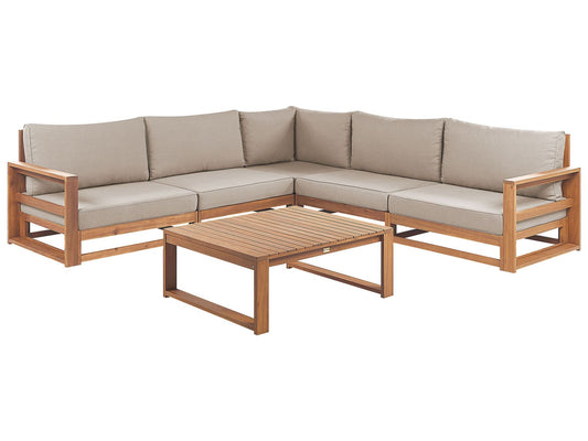 Garden Corner Sofa with Table 5 Seater TIMOR Modular Certified Acacia Wood Light Brown