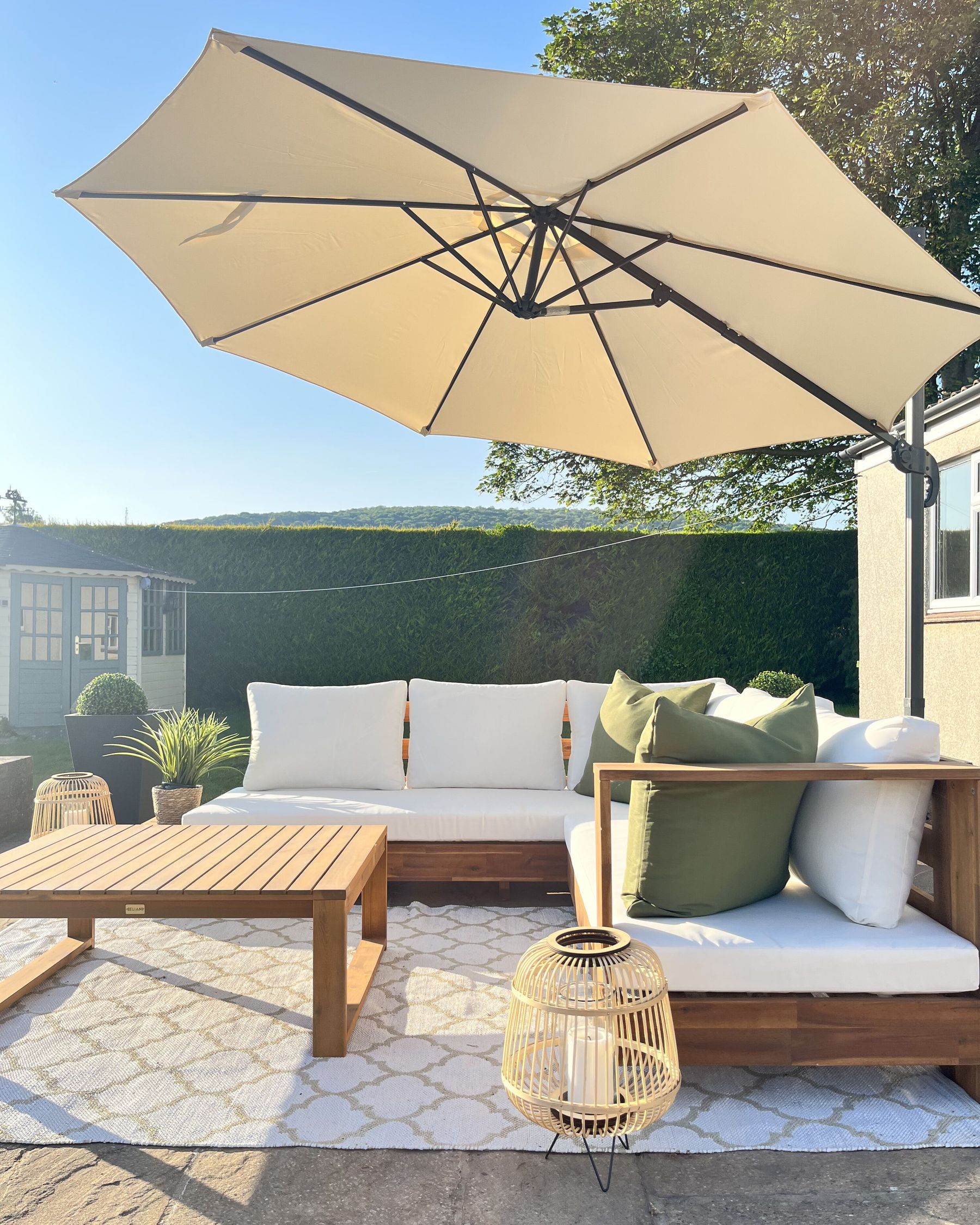 Garden Corner Sofa with Table 5 Seater TIMOR Modular Certified Acacia Wood Light Brown