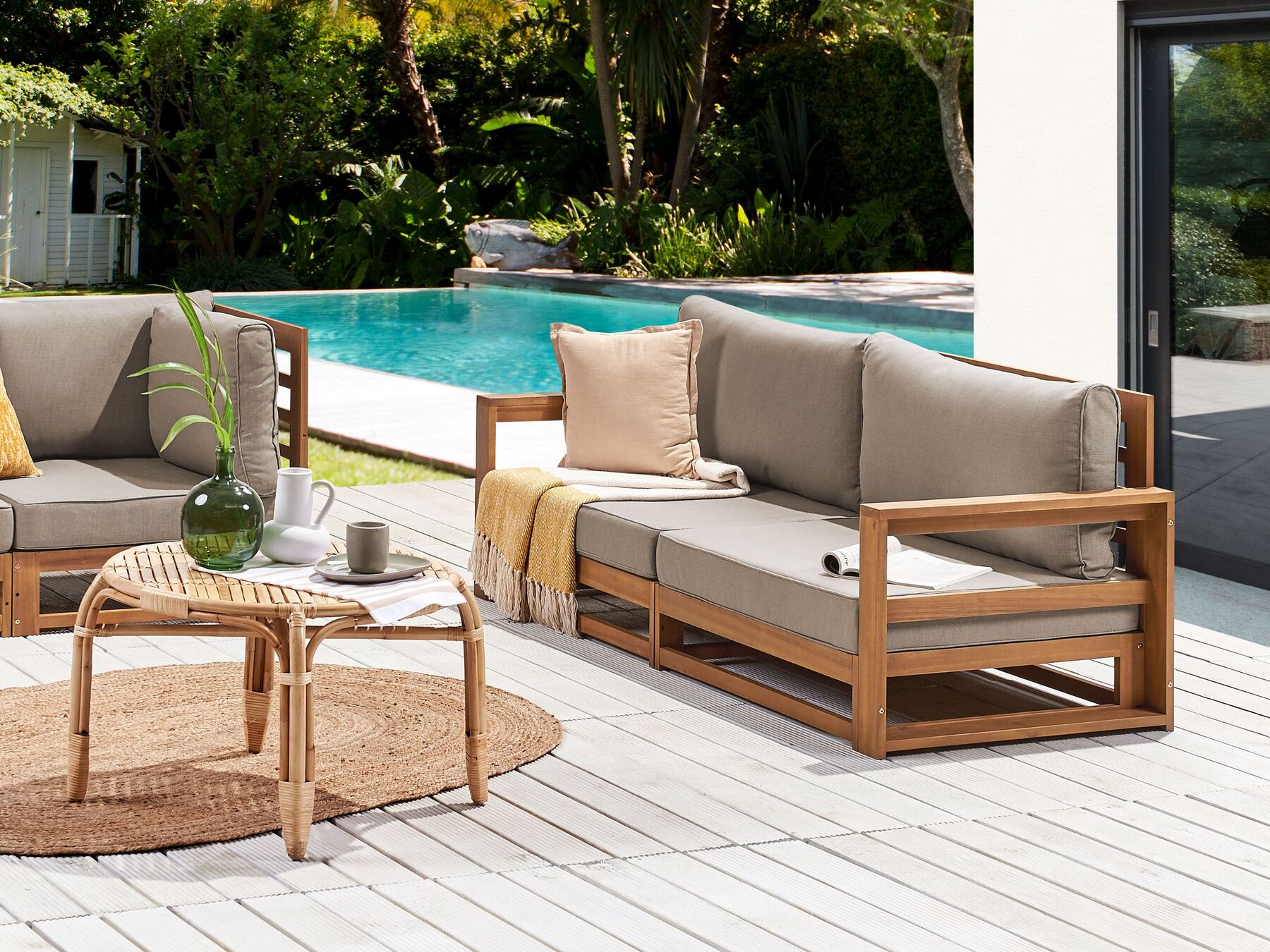 Garden Sofa 2 Seater TIMOR Modular Certified Acacia Wood Light Brown