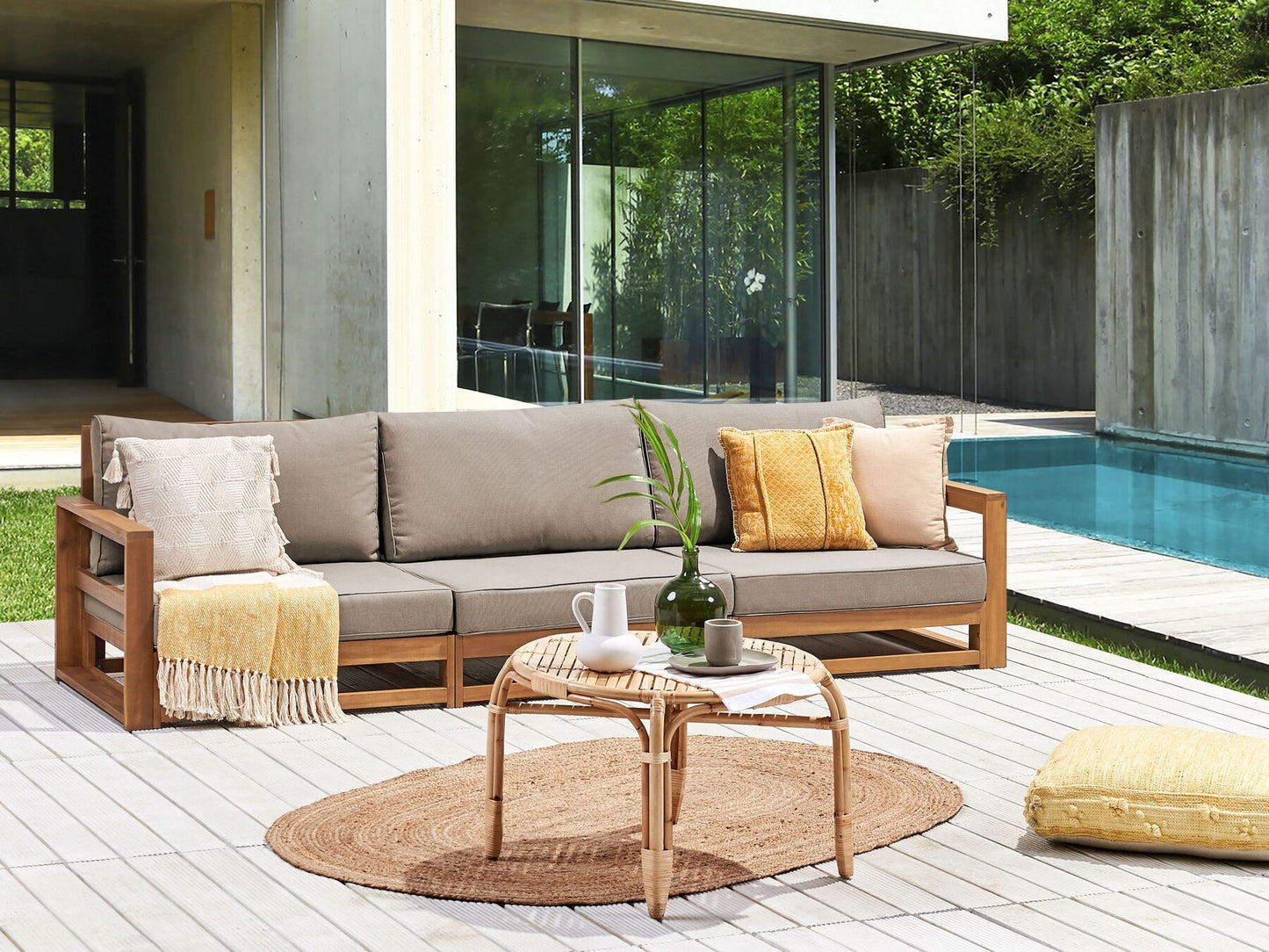 Garden Sofa 3 Seater TIMOR Modular Certified Acacia Wood Light Brown