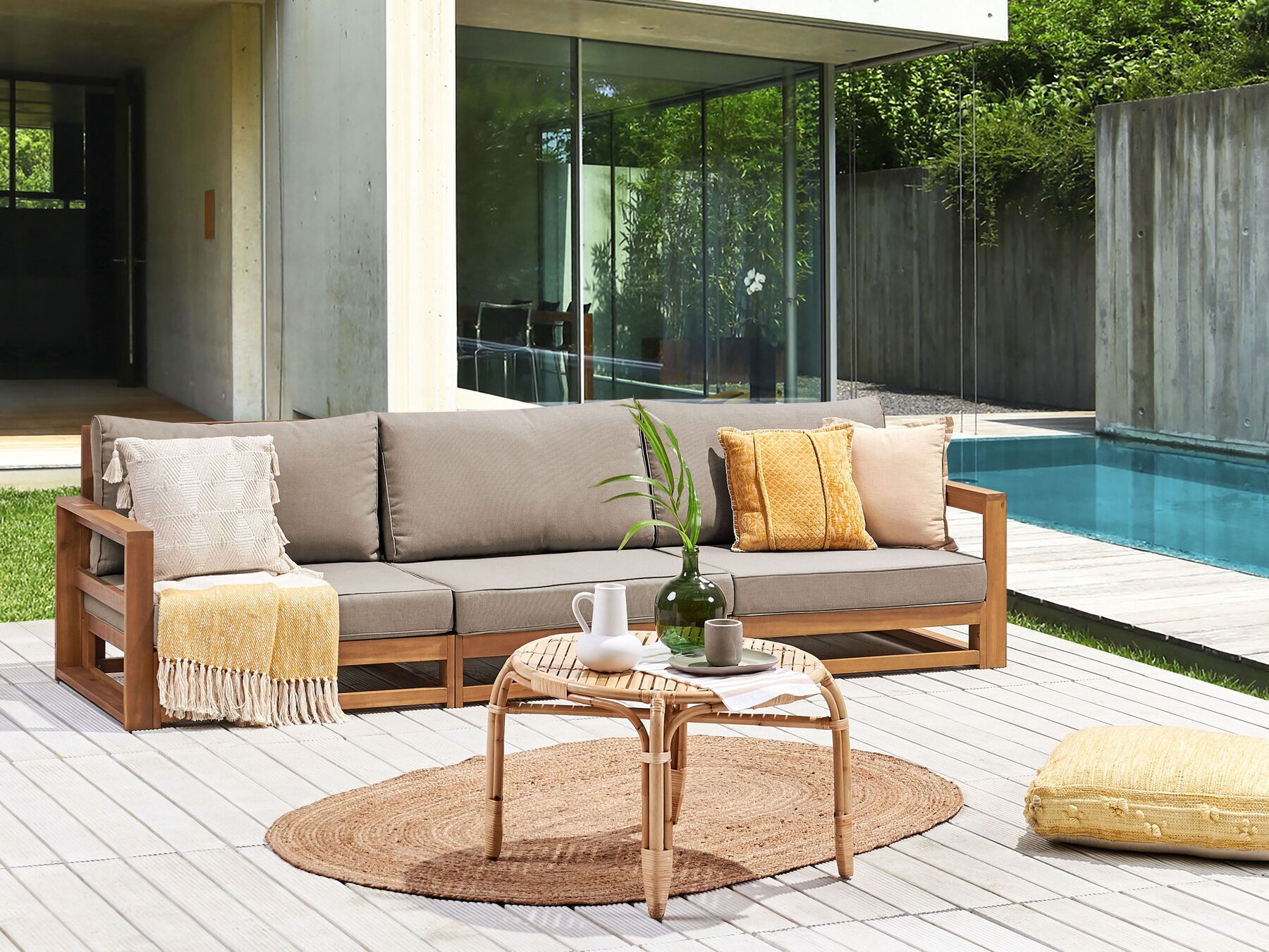 Garden Sofa 3 Seater TIMOR Modular Certified Acacia Wood Light Brown