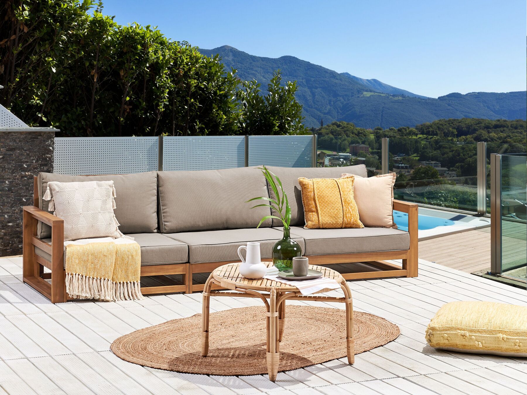 Garden Sofa 3 Seater TIMOR Modular Certified Acacia Wood Light Brown