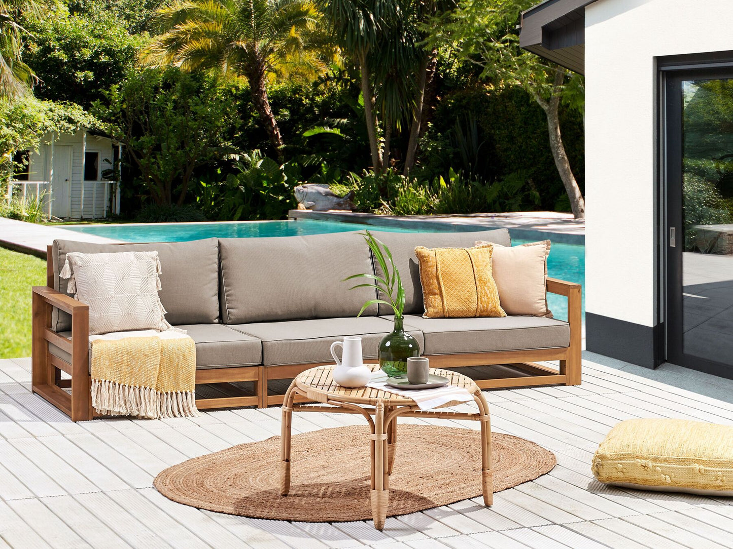 Garden Sofa 3 Seater TIMOR Modular Certified Acacia Wood Light Brown