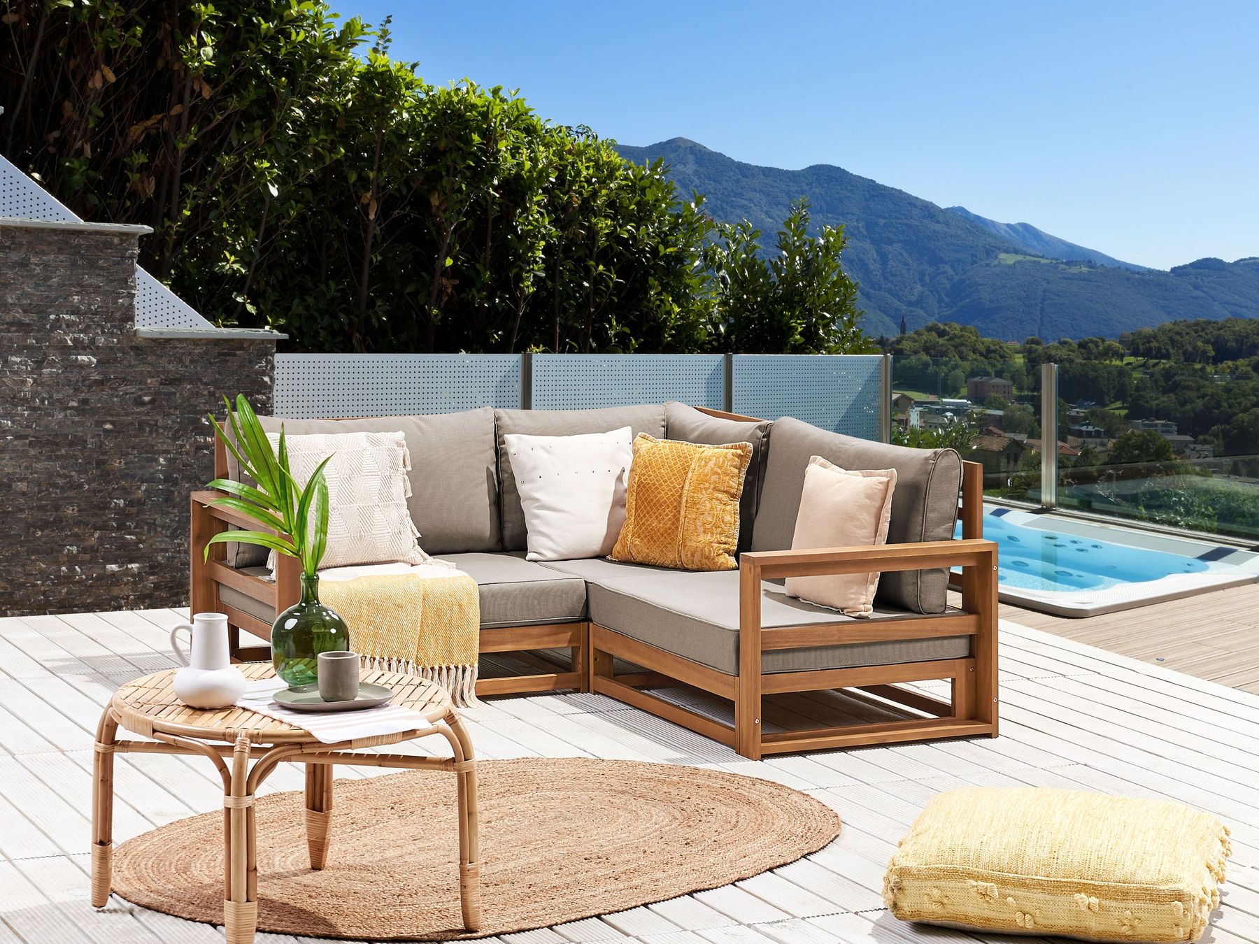 Garden Corner Sofa 2 Seater TIMOR Modular Certified Acacia Wood Light Brown